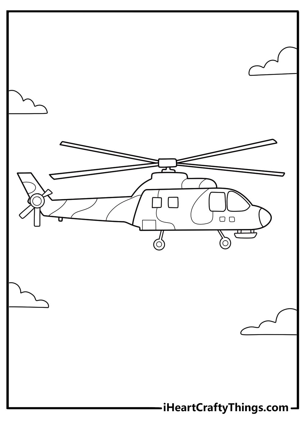 Military helicopter in flight coloring sheet easy