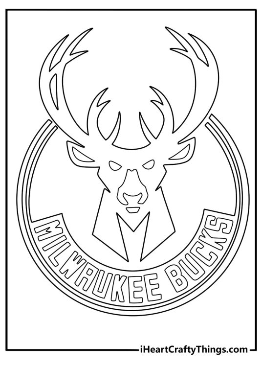 Milwaukee Bucks deer head logo coloring page bold outline easy pdf