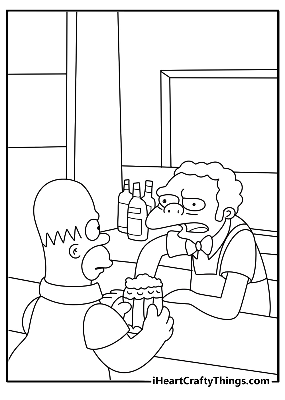 Moe Szyslak behind bar at Moe Tavern simple coloring page