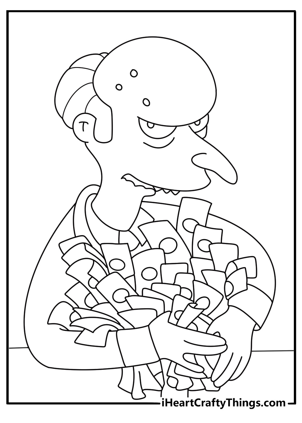Mr Burns counting money in office detailed coloring page for adults