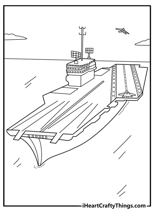 Navy aircraft carrier deck coloring page for kids