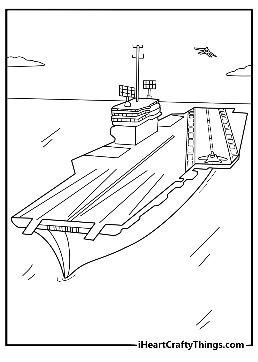 Navy aircraft carrier deck coloring page for kids