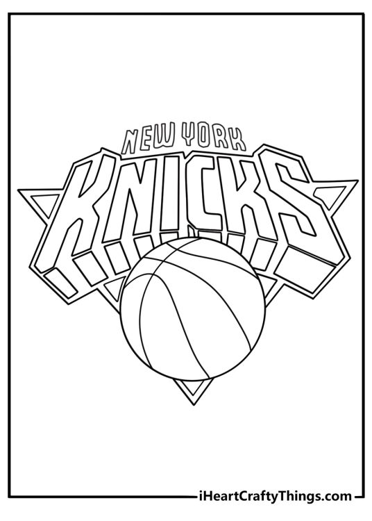 New York Knicks logo coloring page bold wordmark and triangle easy printable