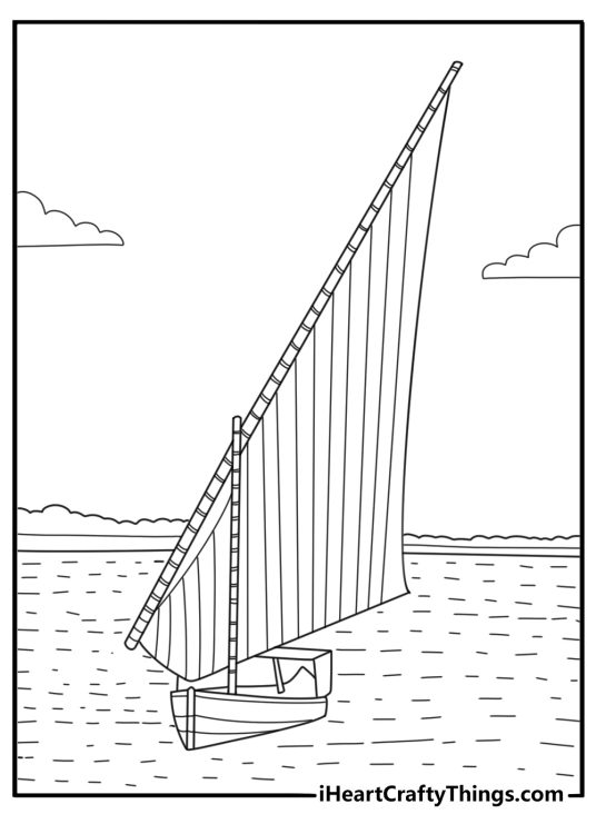 Nile river with felucca sail boat printable coloring sheet for kids