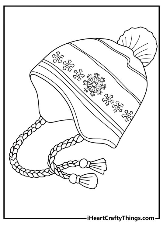 Nordic knit pattern with skis hats and snowflakes February adult coloring page detailed pdf