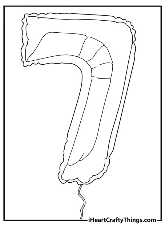 Number 7 foil balloon large outline coloring sheet for kids download