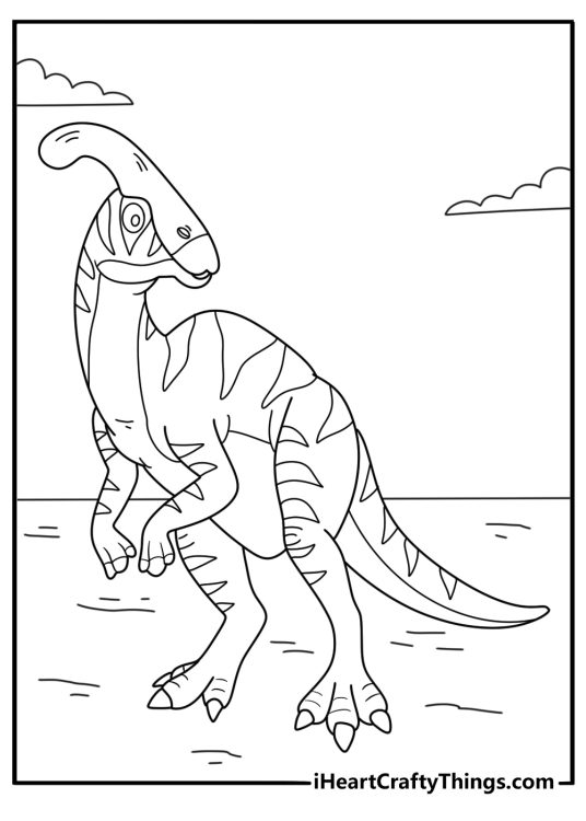 Parasaurolophus herd walking across open plain simple coloring page