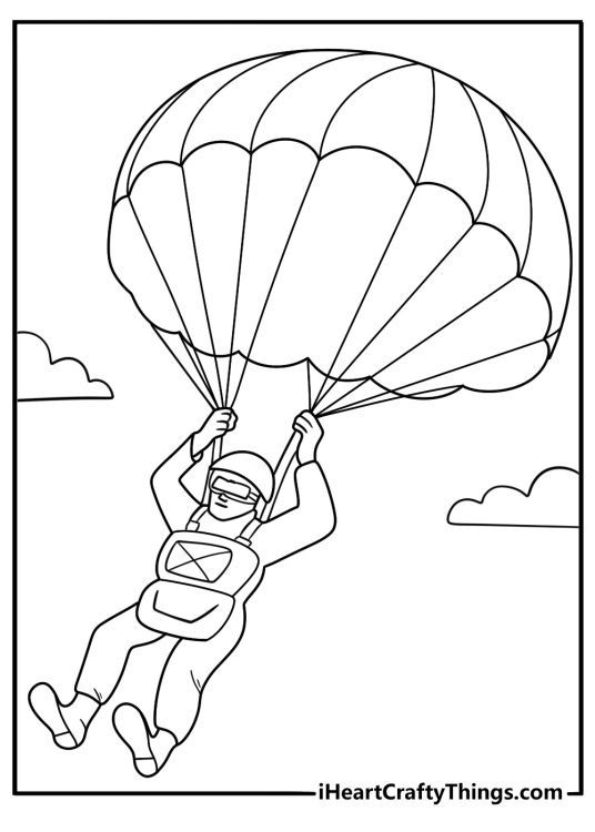 Paratrooper with open parachute coloring page simple