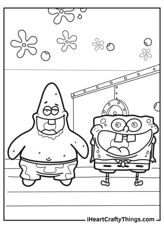 Patrik And SpongeBob Laughing Coloring Page