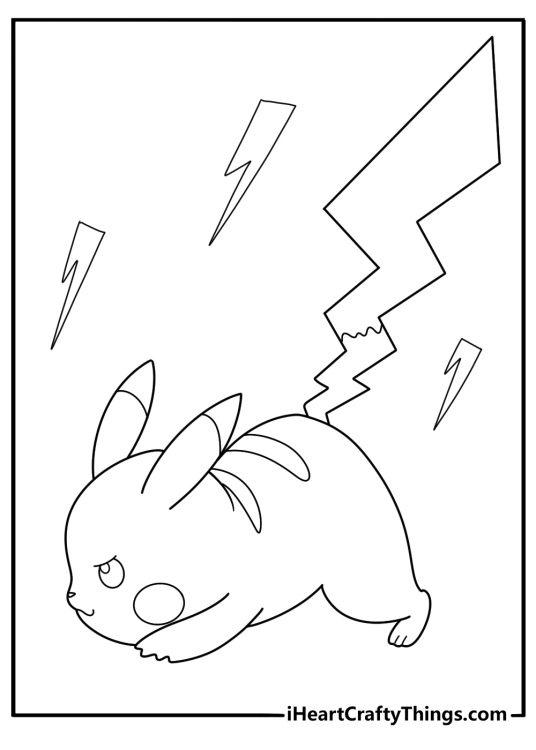 Pikachu iron tail attack pose detailed coloring sheet for adults printable pdf