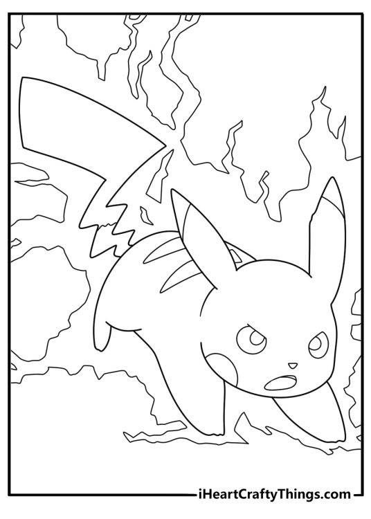 Pikachu with thunder stone on the ground Pokemon evolution themed coloring page pdf download