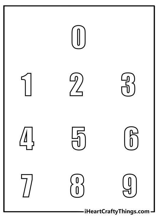 Pixel art numbers color by number page reveal digits O to 9 in blocks easy pdf