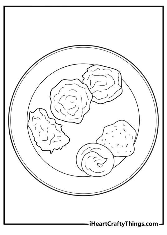 Plate of potato latkes with applesauce and sour cream simple coloring page pdf download