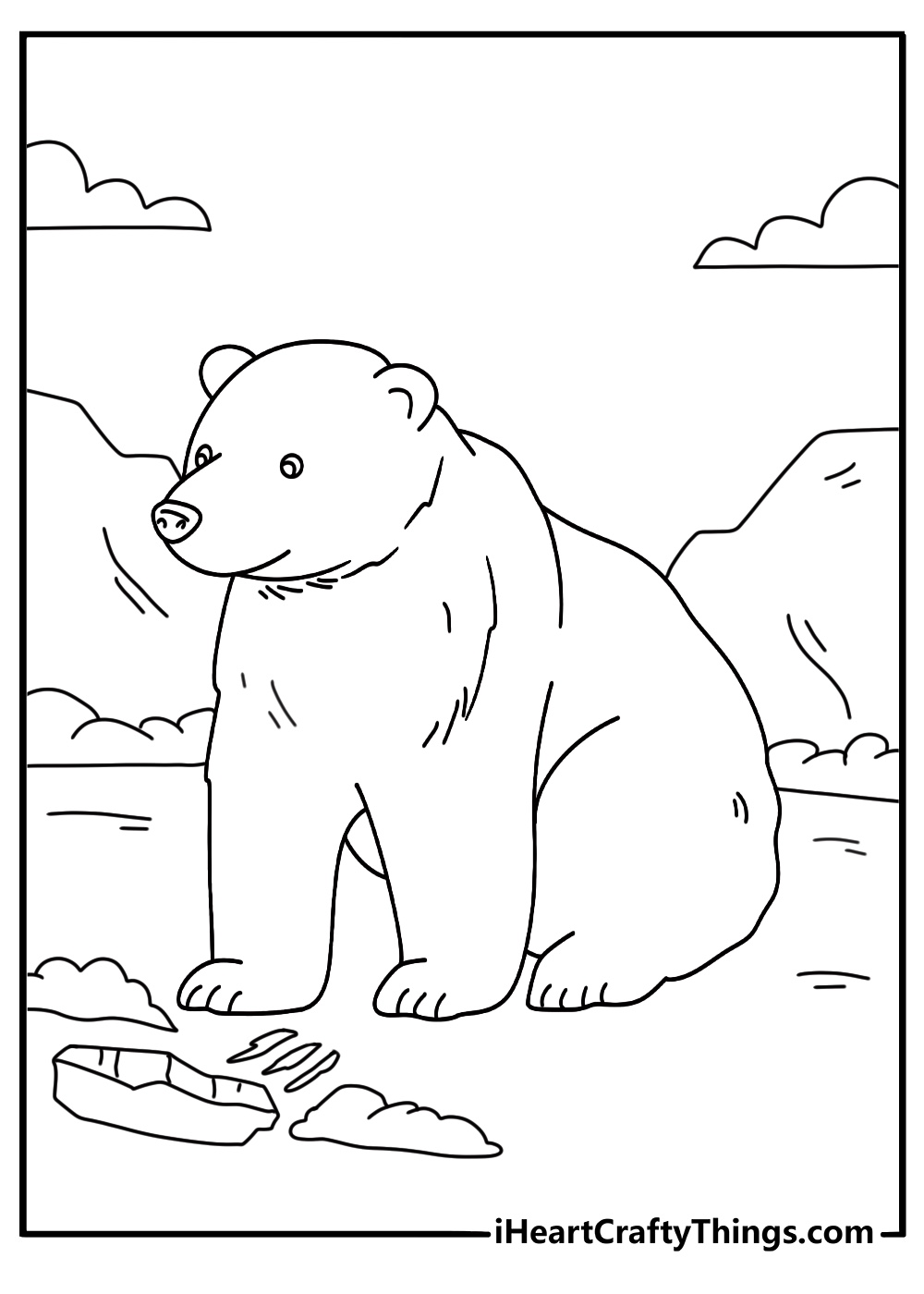 Polar bear breaking thin ice with a heavy paw action coloring sheet