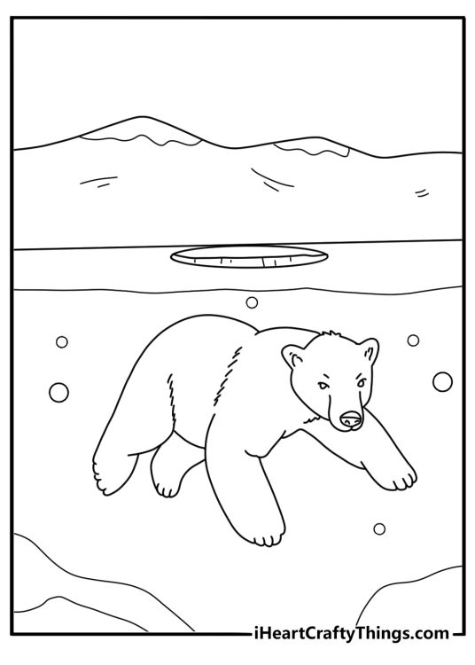 Polar bear diving at an air hole easy coloring page