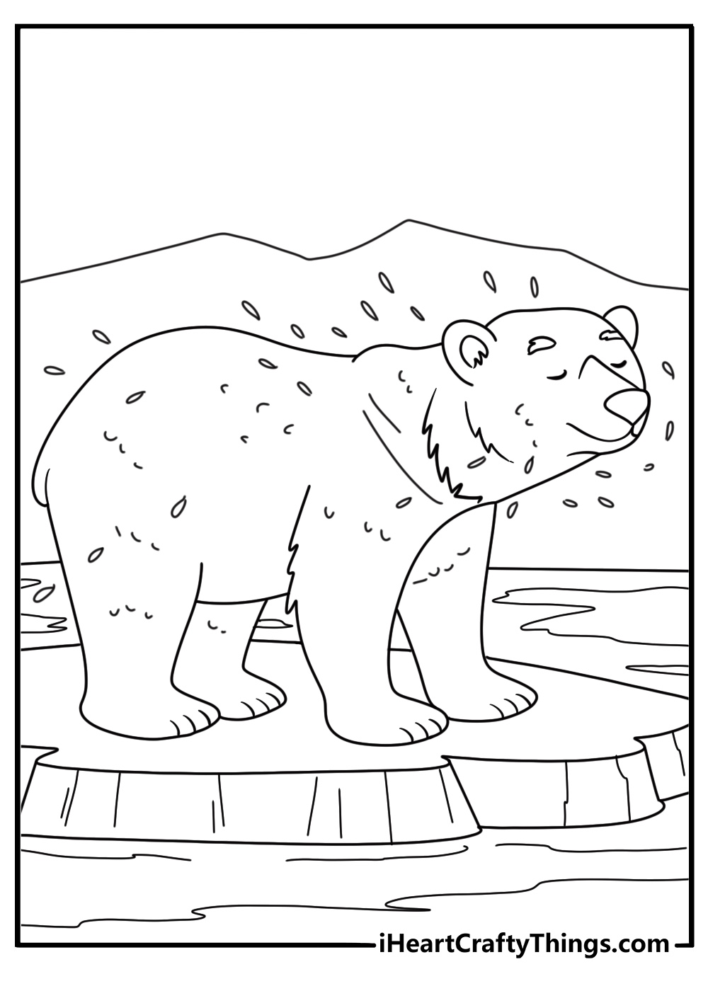 Polar bear shaking off water splash easy coloring page