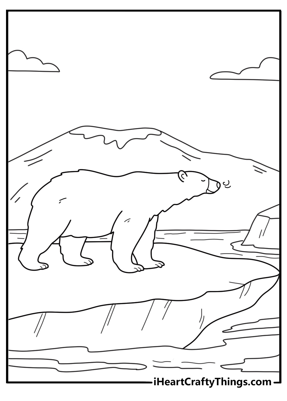 Polar bear sniffing the wind on pack ice coloring sheet