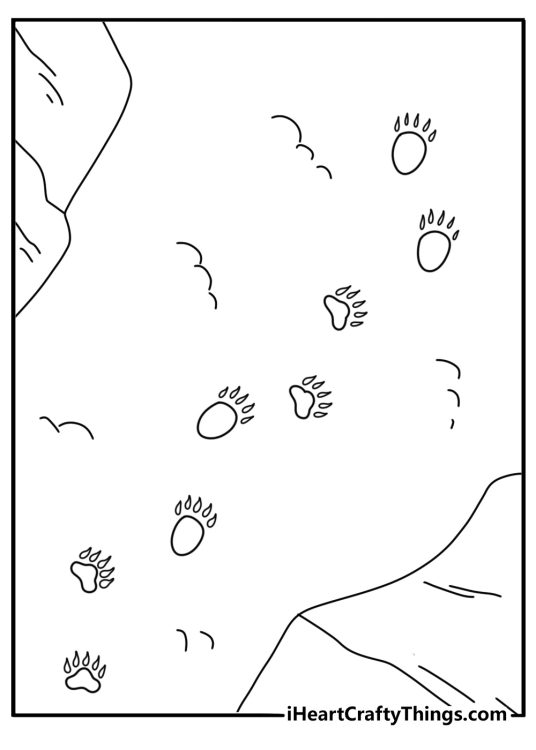 Polar bear tracks trail across fresh snow printable coloring page