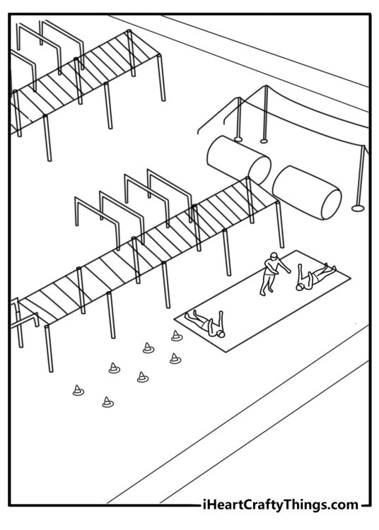 Police academy training cones and obstacle course coloring sheet