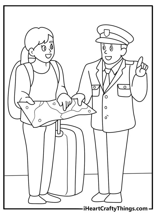 Police officer checking map during patrol coloring page