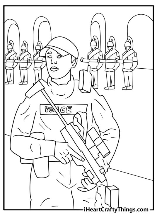 Police officer guarding parade route coloring page