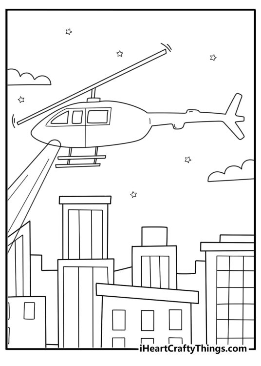 Police searchlight scanning area simple coloring sheet