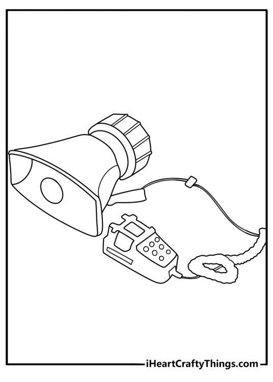 Police siren speaker and lights close view coloring sheet