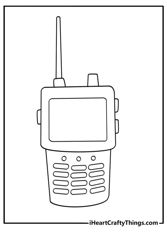 Police walkie talkie close up simple coloring page