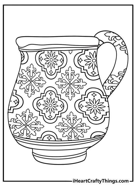 Pottery painting table with brushes and natural dyes coloring page printable