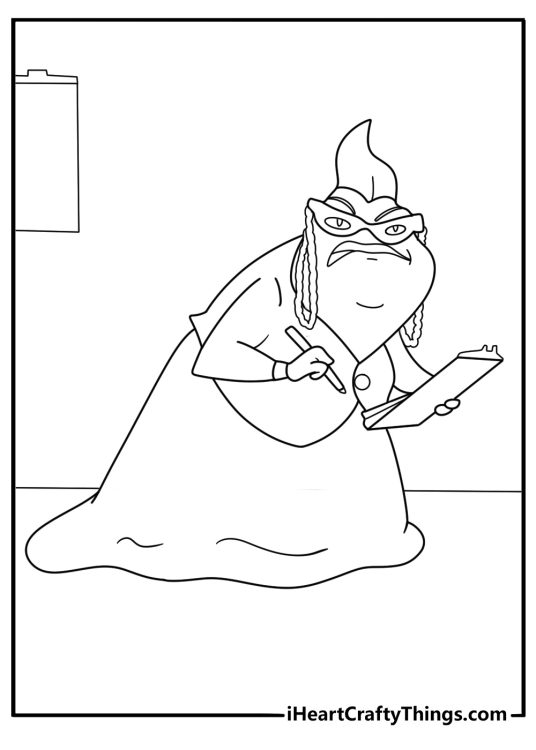 Printable Monsters Inc page with Roz holding her clipboard