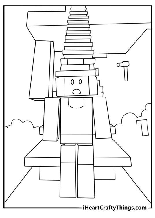 Printable Roblox coloring page with obby parkour platforms and ladders