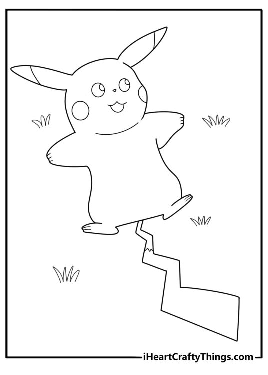Printable coloring card depicting sweet Pokemon Pikachu rolling playfully on his back