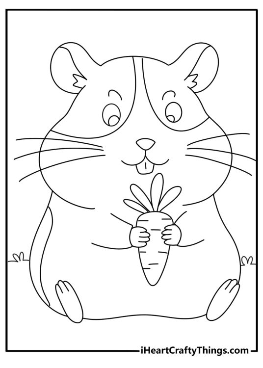 Printable coloring pdf featuring hamster with fluffy fur cute teeth and big adorable eyes