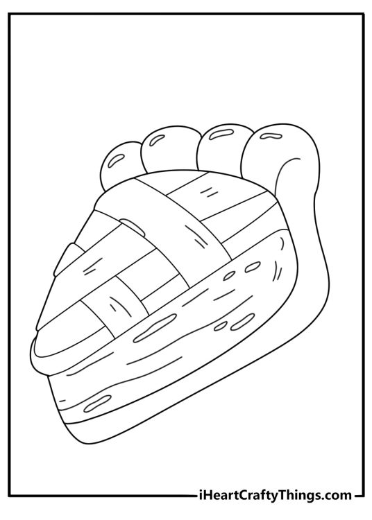 Printable dessert coloring page with slice of apple pie and lattice crust