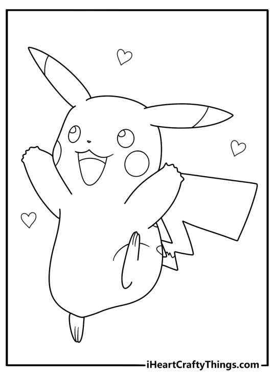 Printable drawing presenting electric Pokemon Pikachu looking very pleased with himself