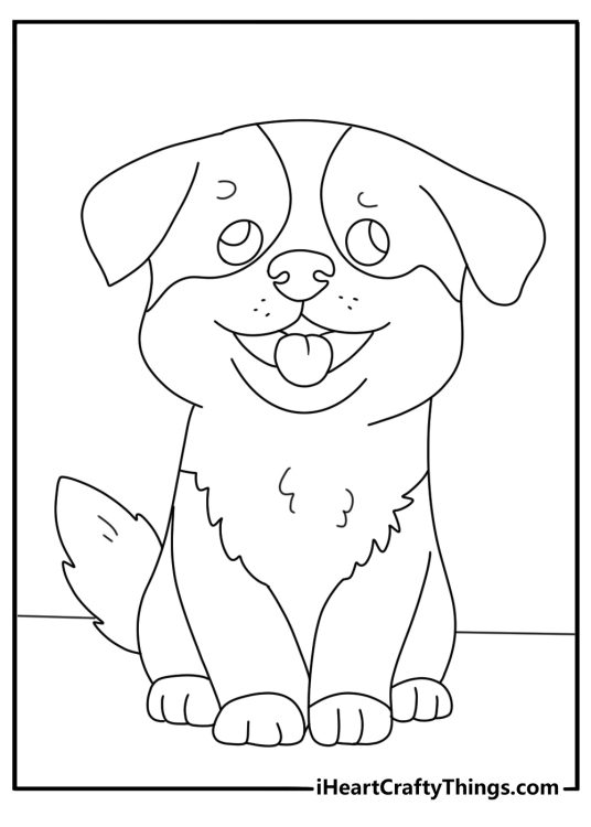 Printable image featuring playful puppy full of happiness and joy sitting with mouth open