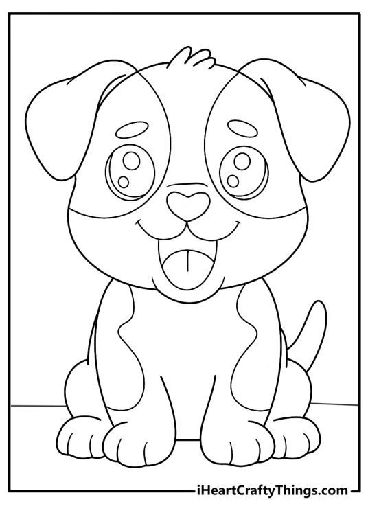 Printable pdf featuring adorable puppy with curious eyes and a little patch on his heart shaped nose