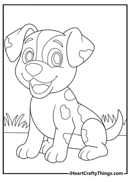 Printable picture of a puppy with big patches all down his back and some on his head
