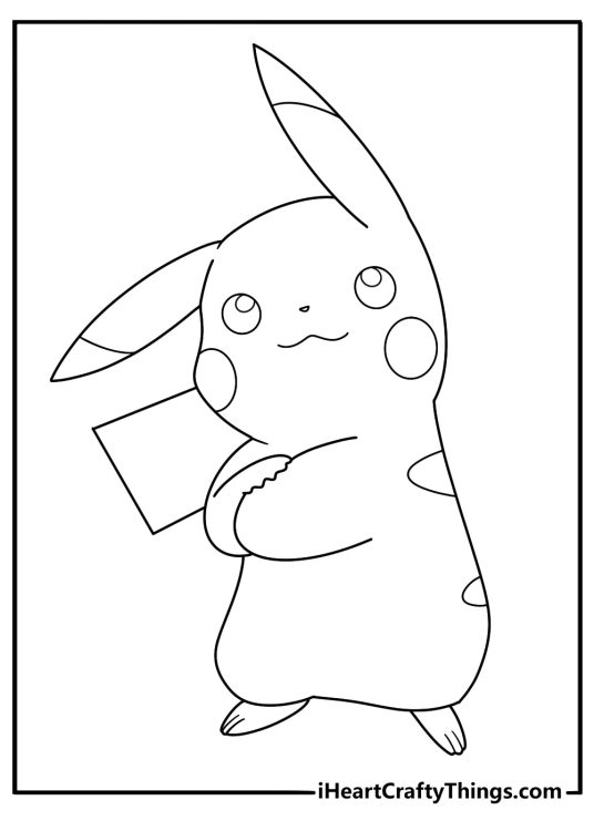 Printable picture presenting cute Pikachu with his paws crossed in front of him