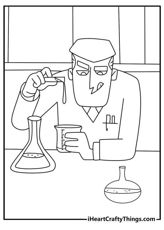 Professor Utonium mixing Chemical X in a lab beaker simple coloring page