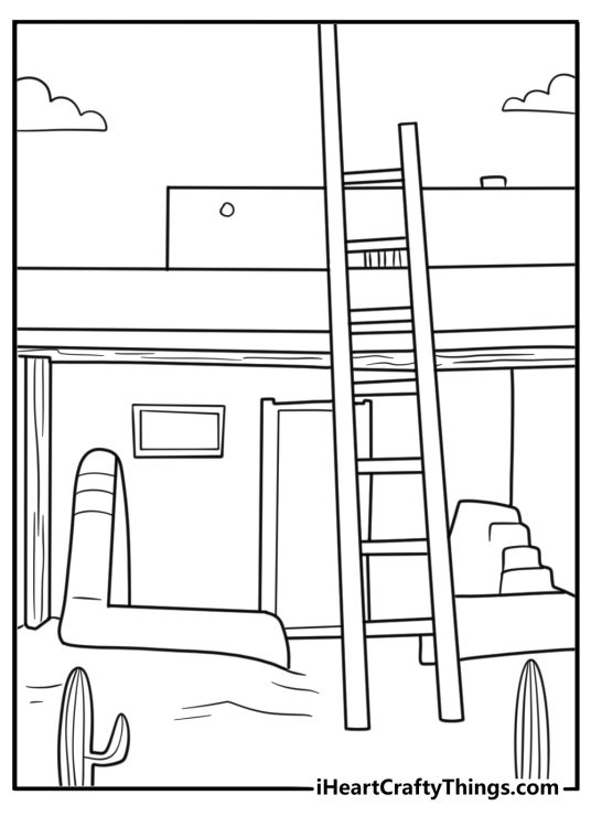 Pueblo village homes with ladders coloring page desert