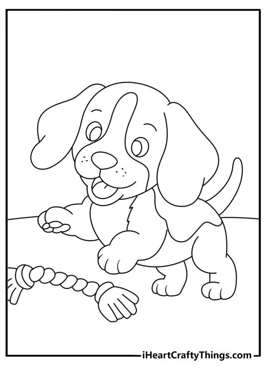 Puppy playing with a rope toy makes a fun printable for kids