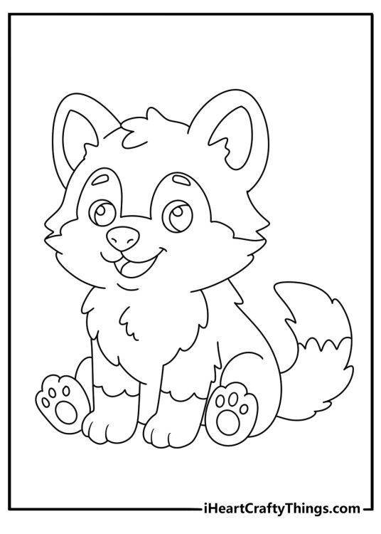 Puppy themed printable coloring picture featuring sitting baby husky with background left blank