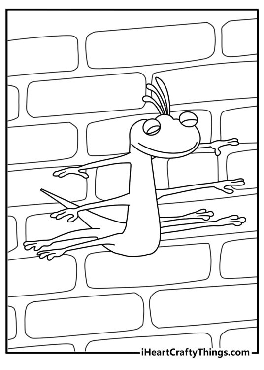 Randall blends into a patterned wall on this detailed coloring page
