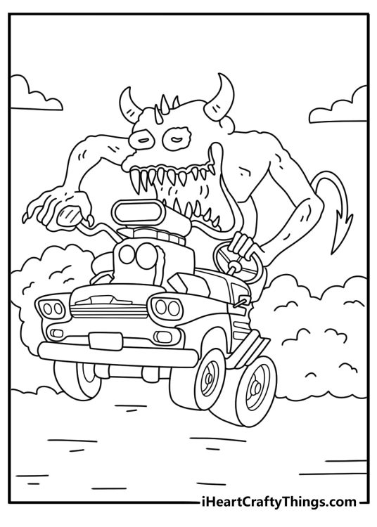 Rat fink style monster driving tiny Hot Rod fun printable