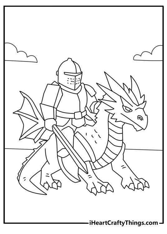 Roblox coloring page featuring avatar riding a dragon mount