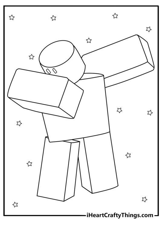 Roblox coloring page with classic noob avatar in blocky armor