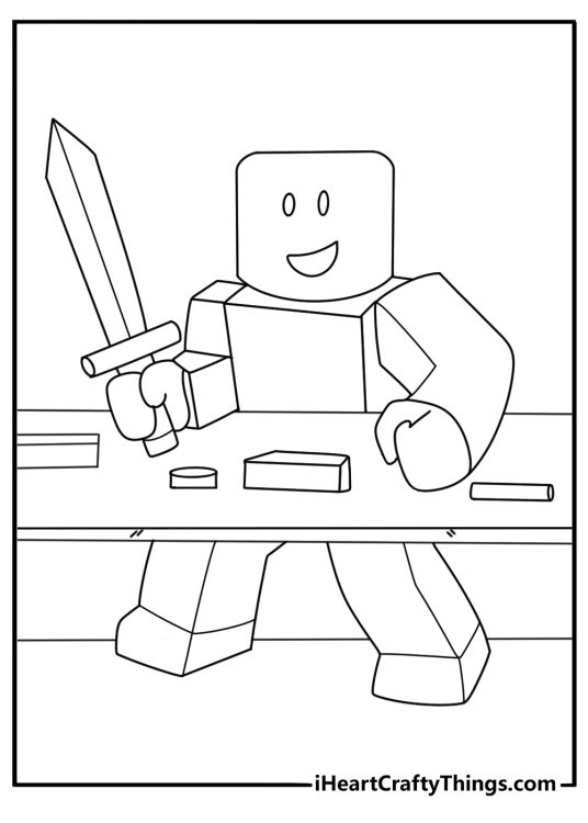 Roblox coloring sheet with avatar crafting tools at workbench