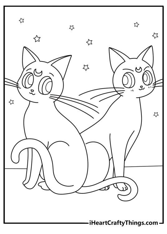 Sailor Moon cat coloring pages with Luna and Artemis side by side simple printable
