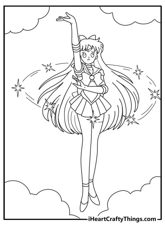 Sailor Venus Minako Aino with chain weapon action pose simple coloring sheet